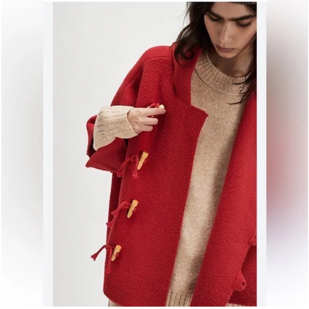 Free people Red Toggle Poncho fits all One Size NWT - Picture 6 of 9
